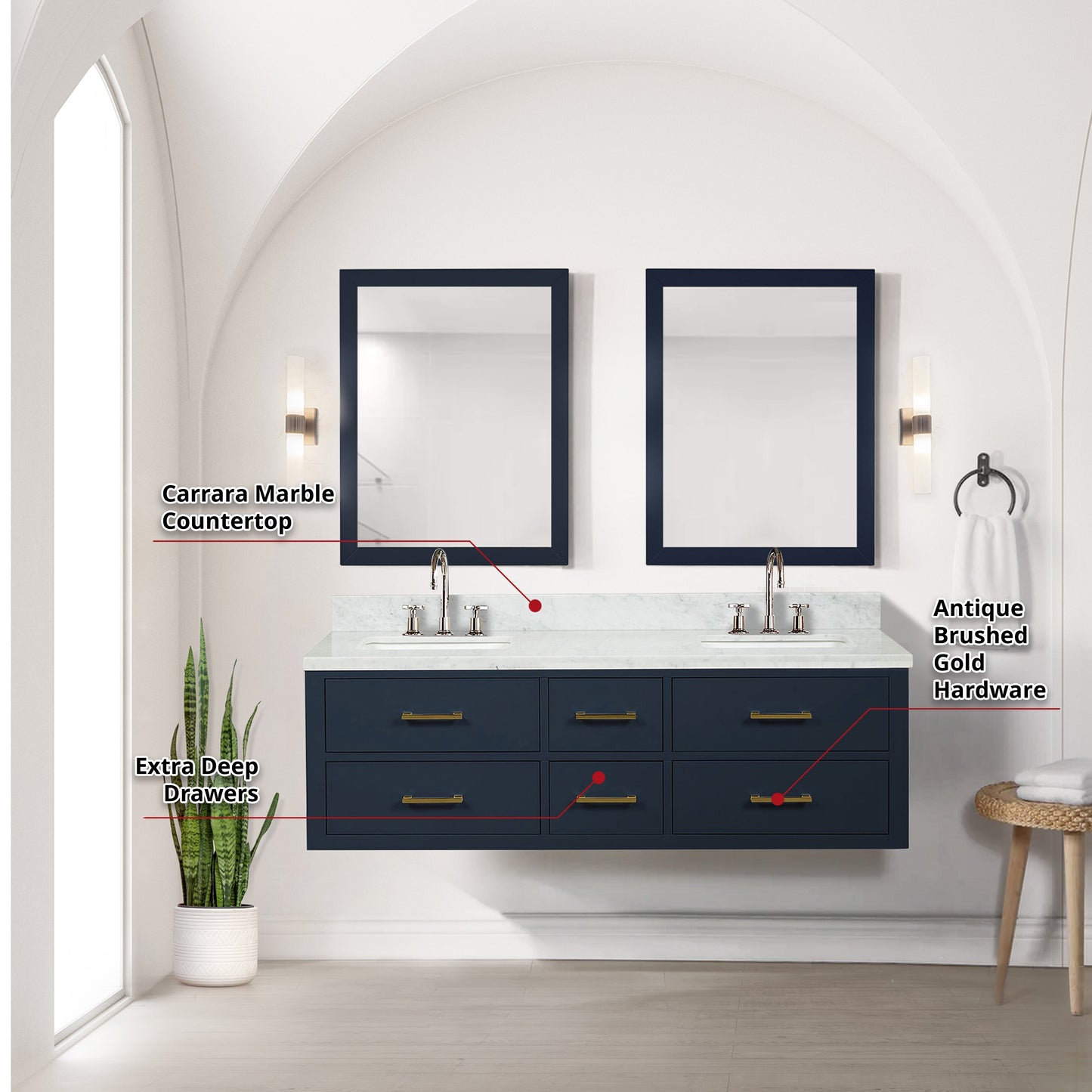 Castor 60 in W x 22 in D Blue Double Bath Vanity