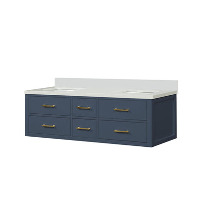 Castor 60 in W x 22 in D Blue Double Bath Vanity