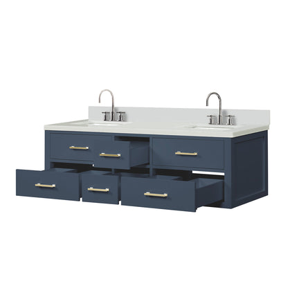 Castor 60 in W x 22 in D Blue Double Bath Vanity