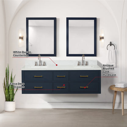 Castor 60 in W x 22 in D Blue Double Bath Vanity