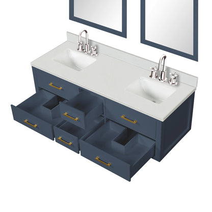 Castor 60 in W x 22 in D Blue Double Bath Vanity