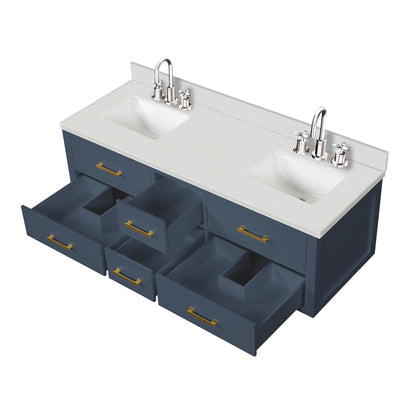 Castor 60 in W x 22 in D Blue Double Bath Vanity