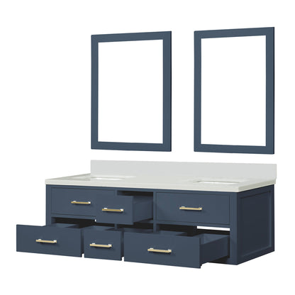 Castor 60 in W x 22 in D Blue Double Bath Vanity