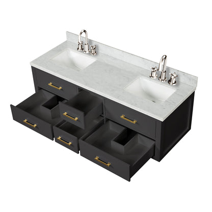 Castor 60 in W x 22 in D Black Double Bath Vanity