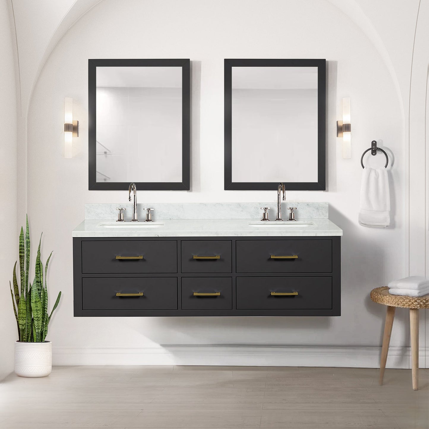 Castor 60 in W x 22 in D Black Double Bath Vanity