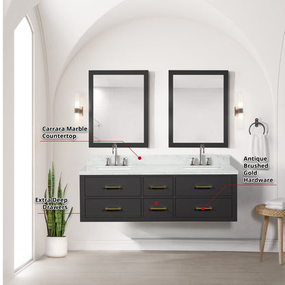 Castor 60 in W x 22 in D Black Double Bath Vanity