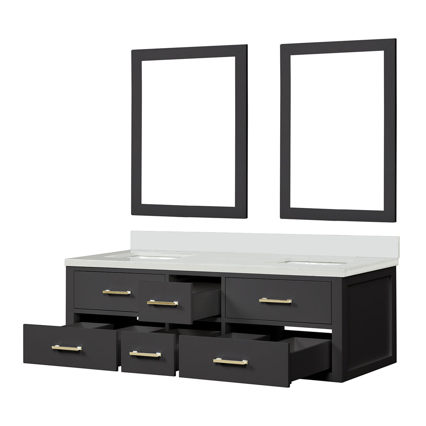 Castor 60 in W x 22 in D Black Double Bath Vanity