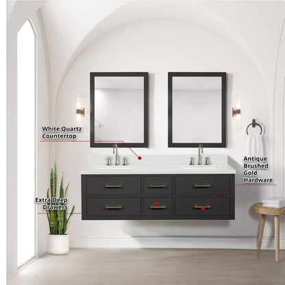 Castor 60 in W x 22 in D Black Double Bath Vanity