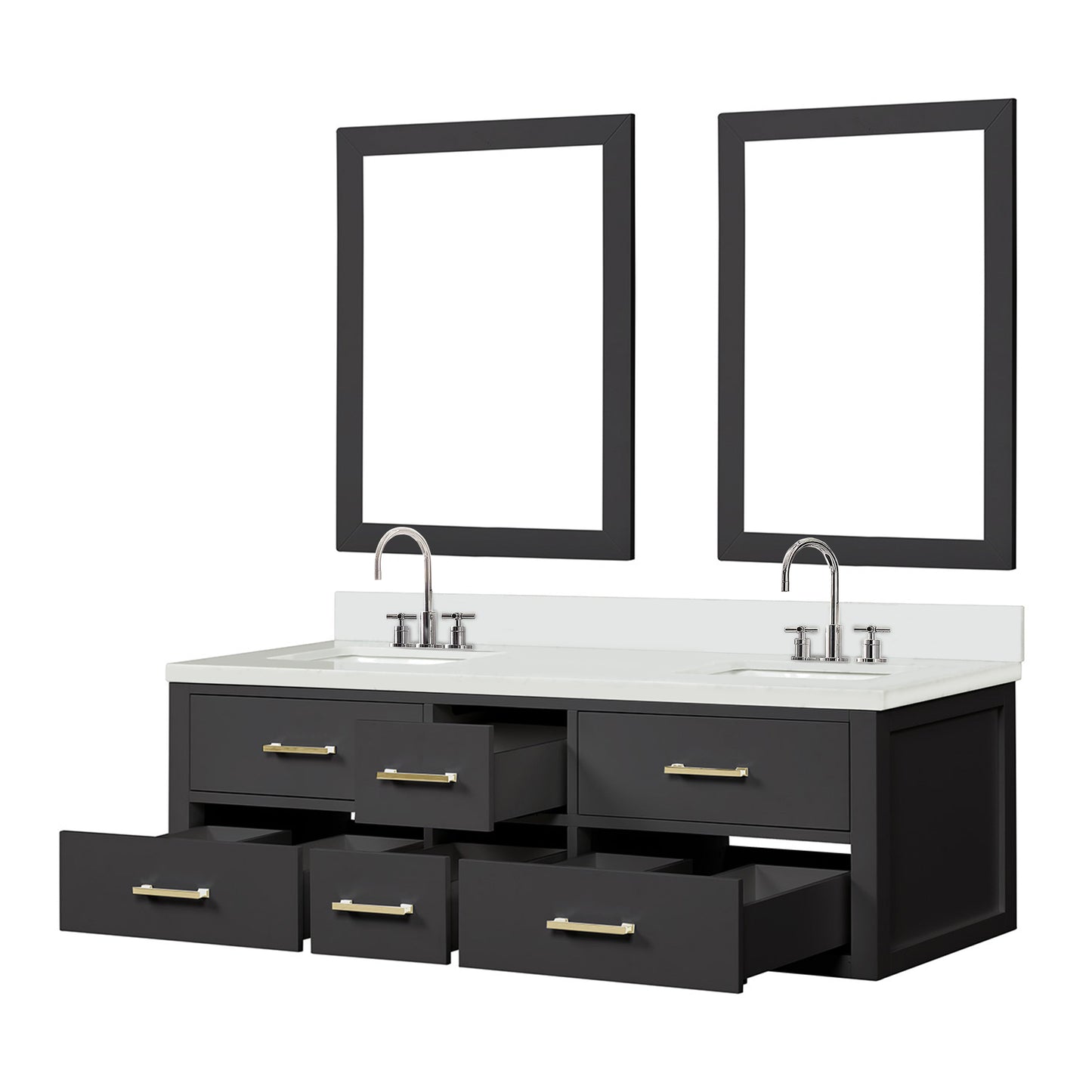 Castor 60 in W x 22 in D Black Double Bath Vanity