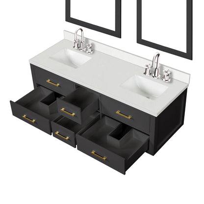 Castor 60 in W x 22 in D Black Double Bath Vanity