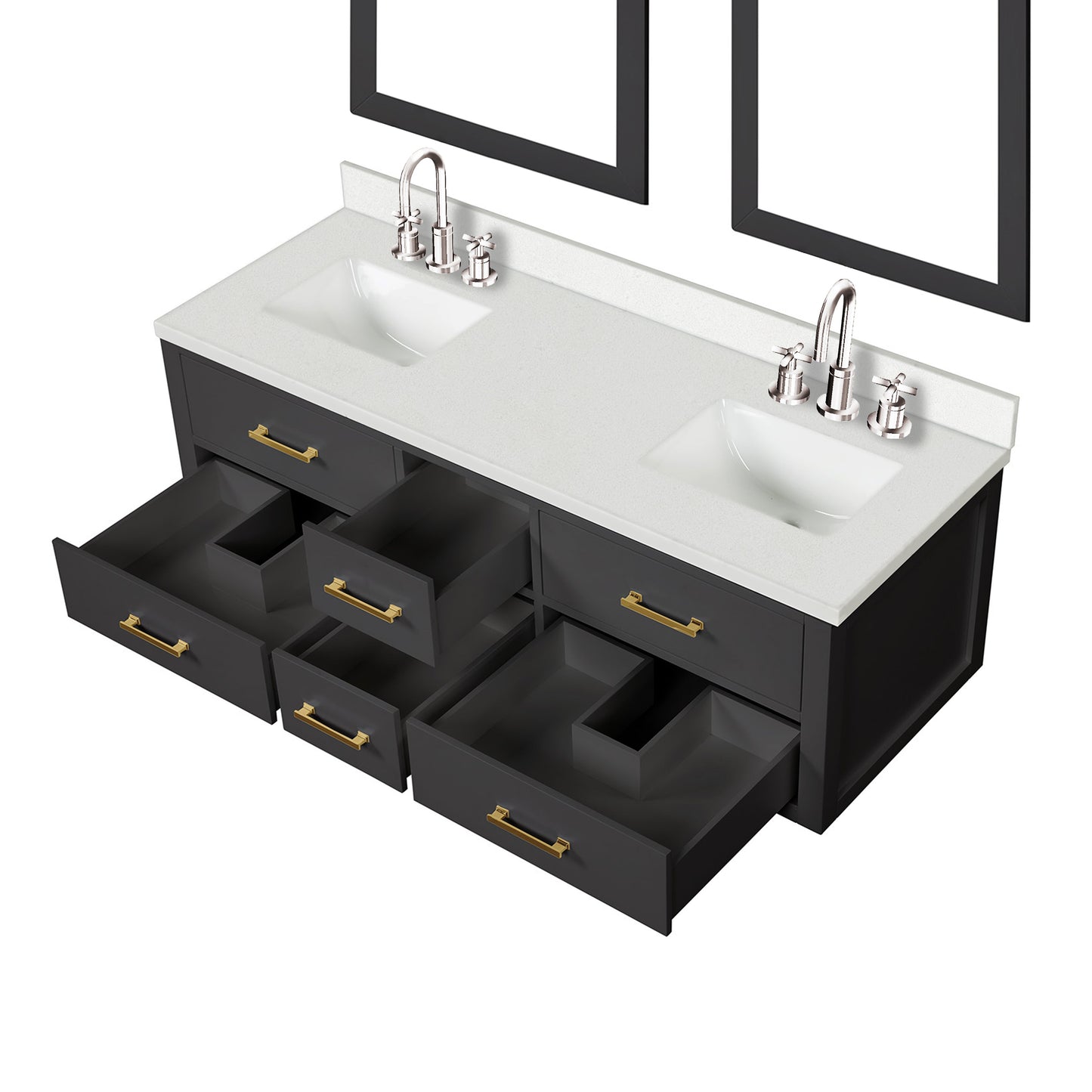 Castor 60 in W x 22 in D Black Double Bath Vanity