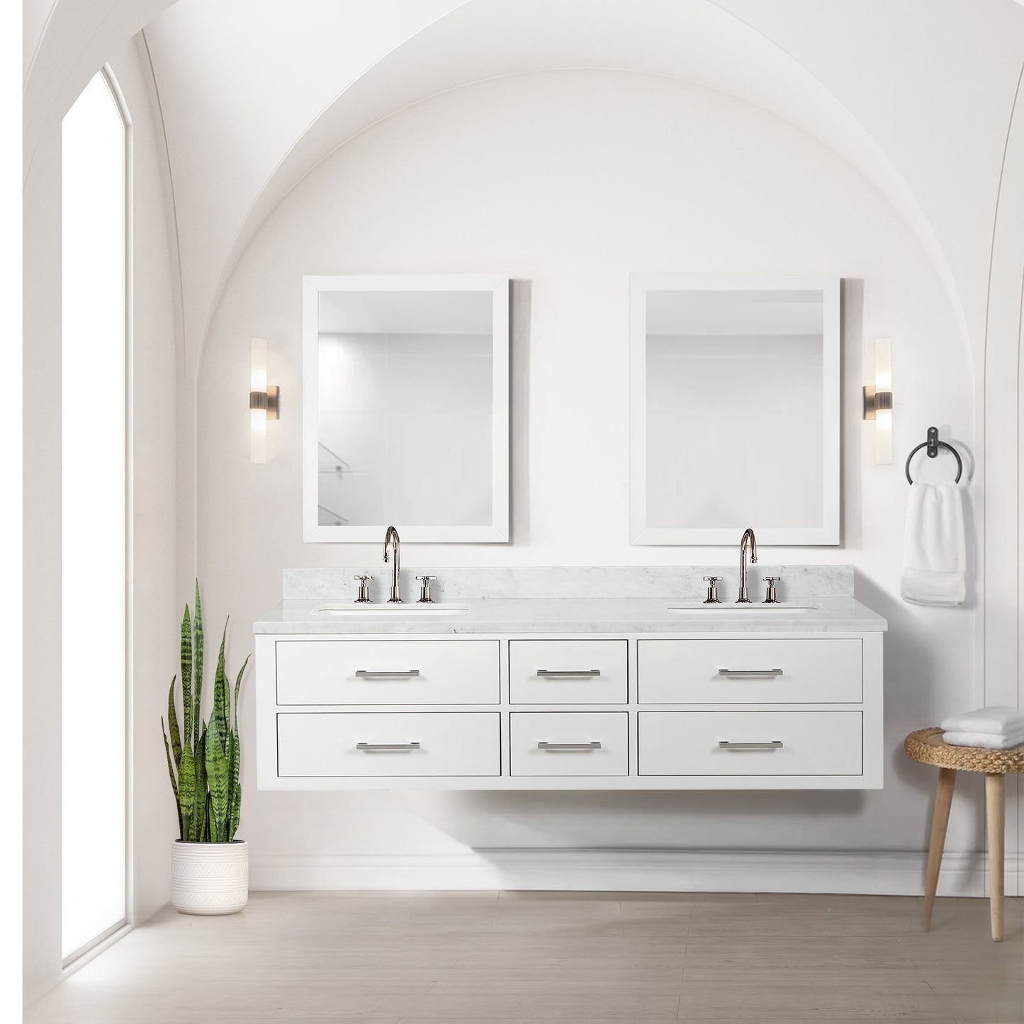 Castor 72 in W x 22 in D White Double Bath Vanity