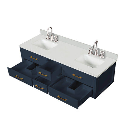 Castor 72 in W x 22 in D Blue Double Bath Vanity