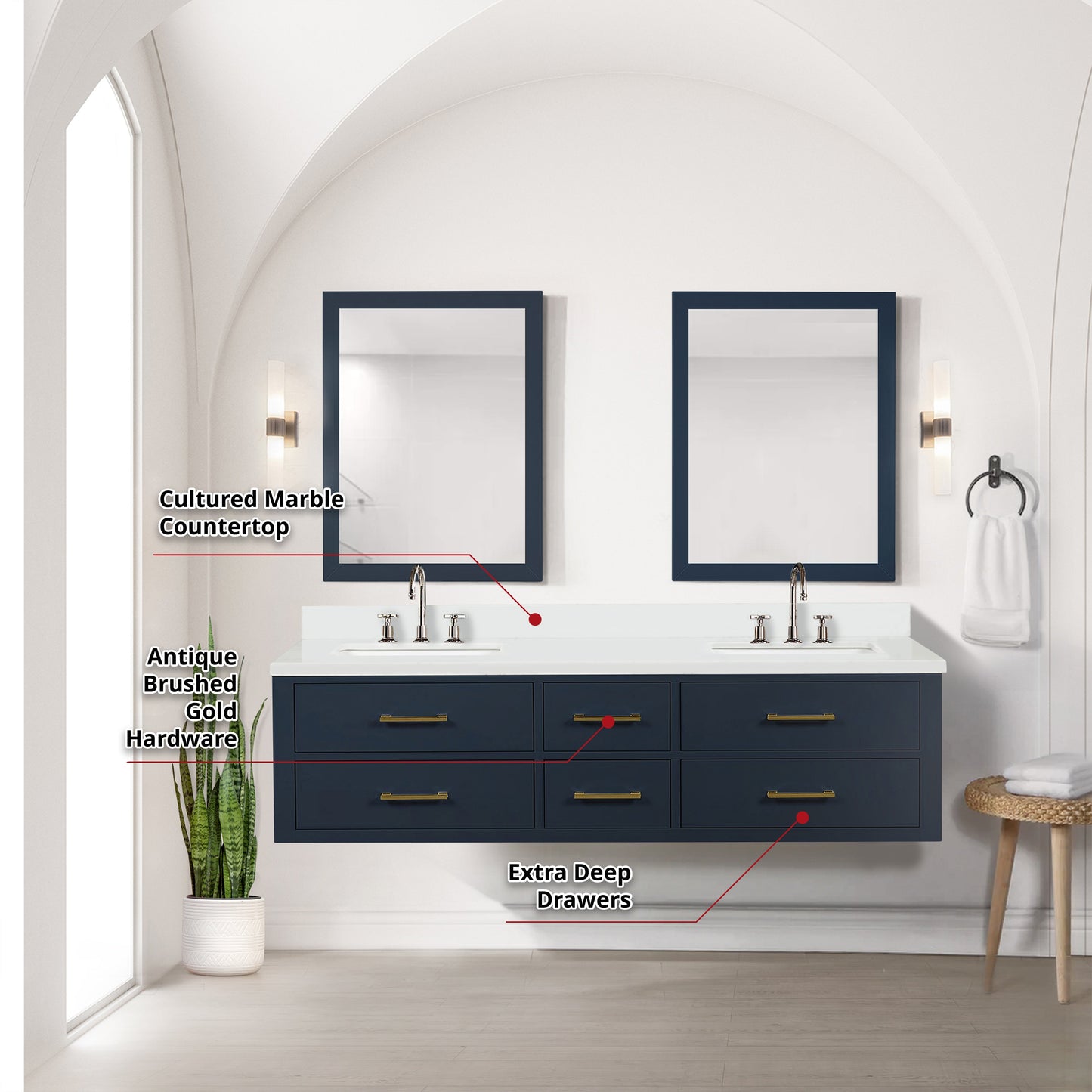 Castor 72 in W x 22 in D Blue Double Bath Vanity