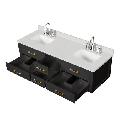 Castor 72 in W x 22 in D Black Double Bath Vanity