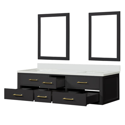 Castor 72 in W x 22 in D Black Double Bath Vanity