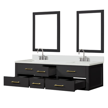 Castor 72 in W x 22 in D Black Double Bath Vanity