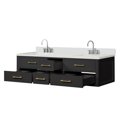 Castor 72 in W x 22 in D Black Double Bath Vanity