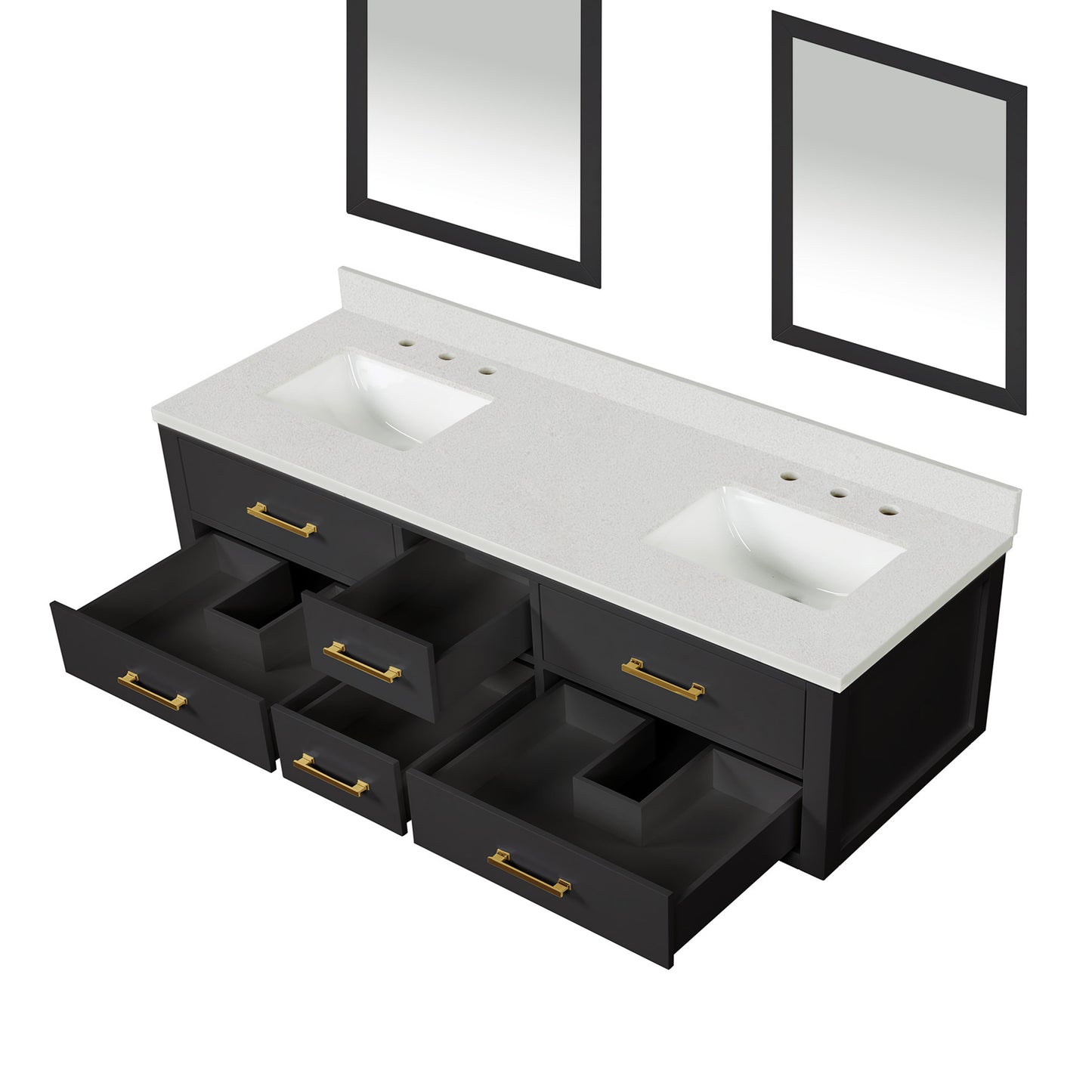 Castor 72 in W x 22 in D Black Double Bath Vanity