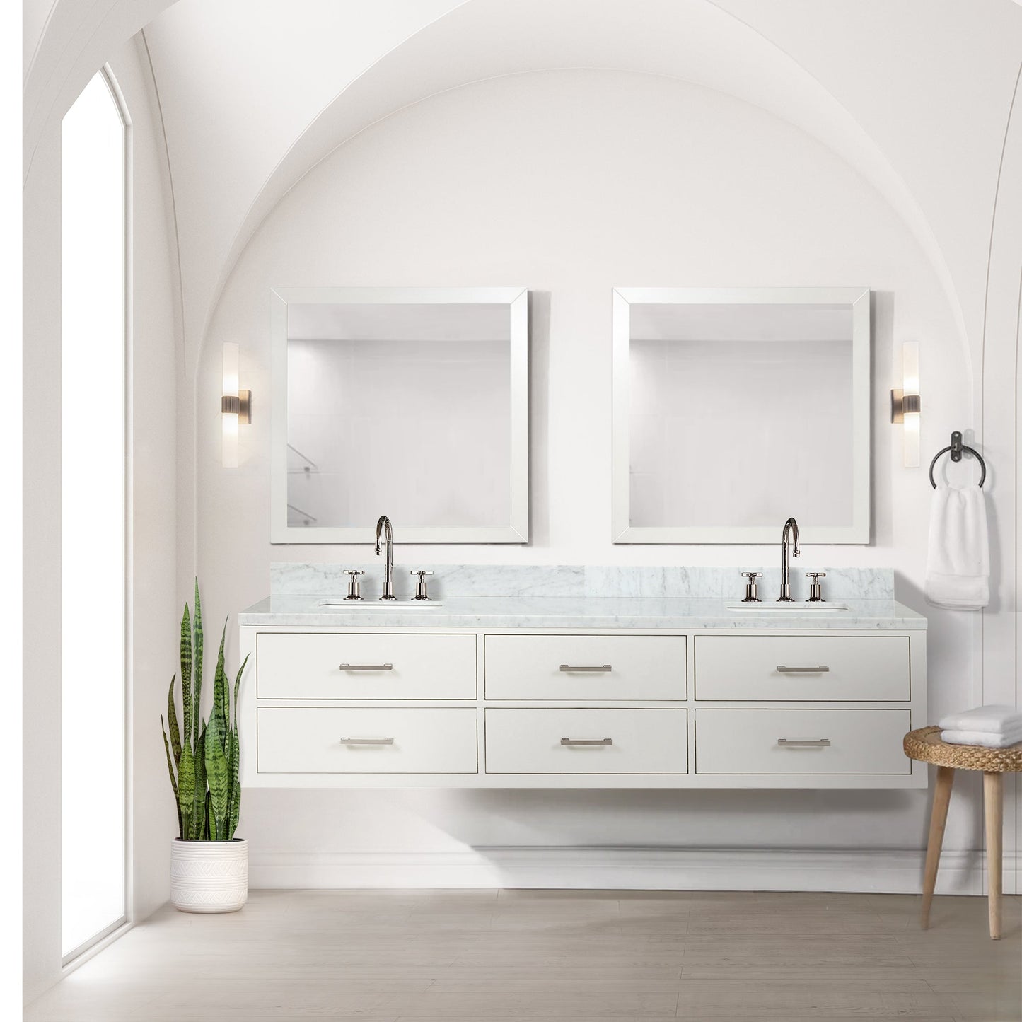 Castor 80 in W x 22 in D White Double Bath Vanity