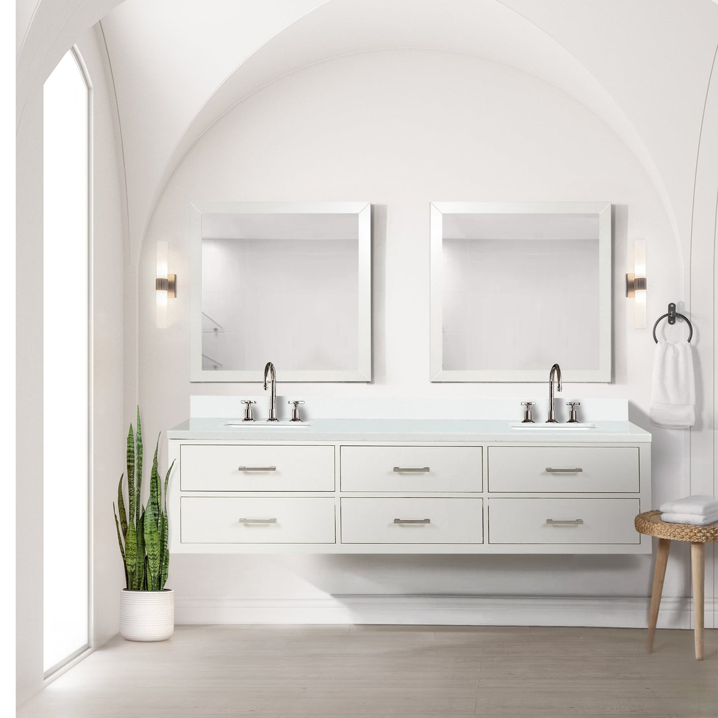 Castor 80 in W x 22 in D White Double Bath Vanity