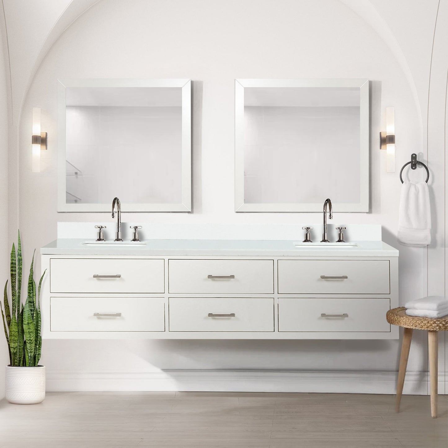 Castor 80 in W x 22 in D White Double Bath Vanity