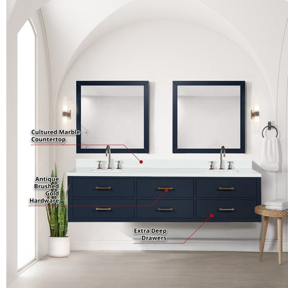 Castor 80 in W x 22 in D Blue Double Bath Vanity
