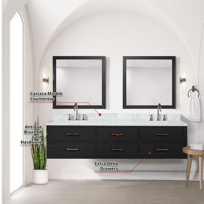 Castor 80 in W x 22 in D Black Double Bath Vanity