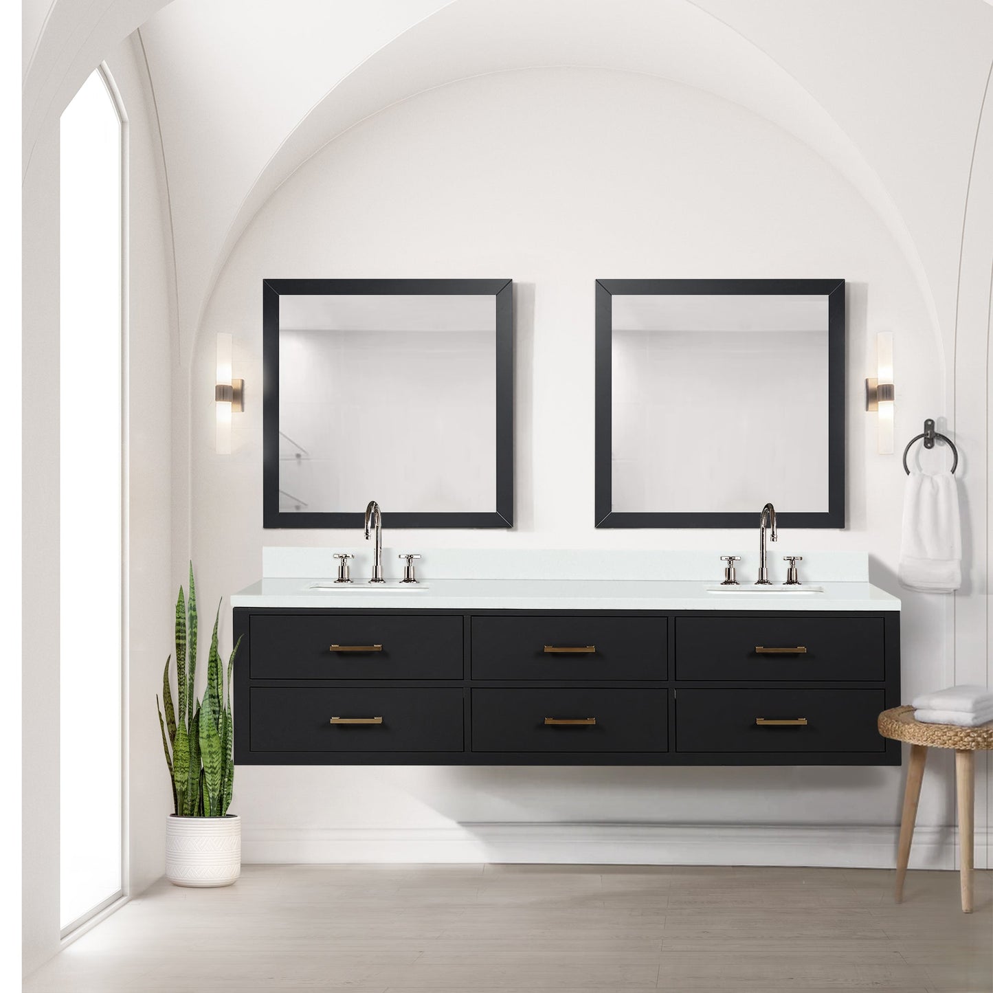 Castor 80 in W x 22 in D Black Double Bath Vanity