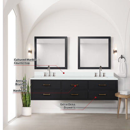 Castor 80 in W x 22 in D Black Double Bath Vanity