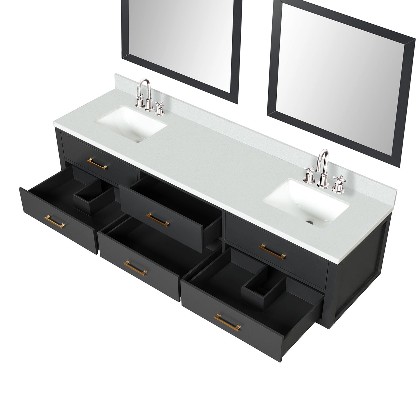 Castor 80 in W x 22 in D Black Double Bath Vanity