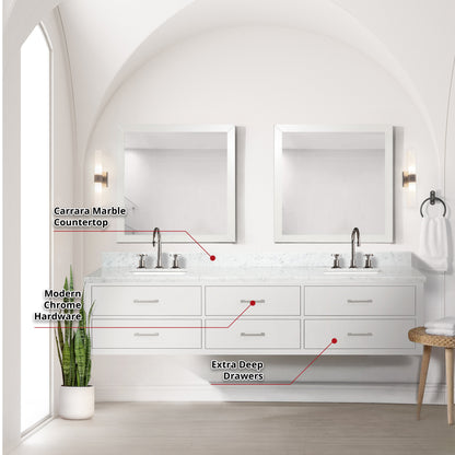 Castor 84 in W x 22 in D White Double Bath Vanity