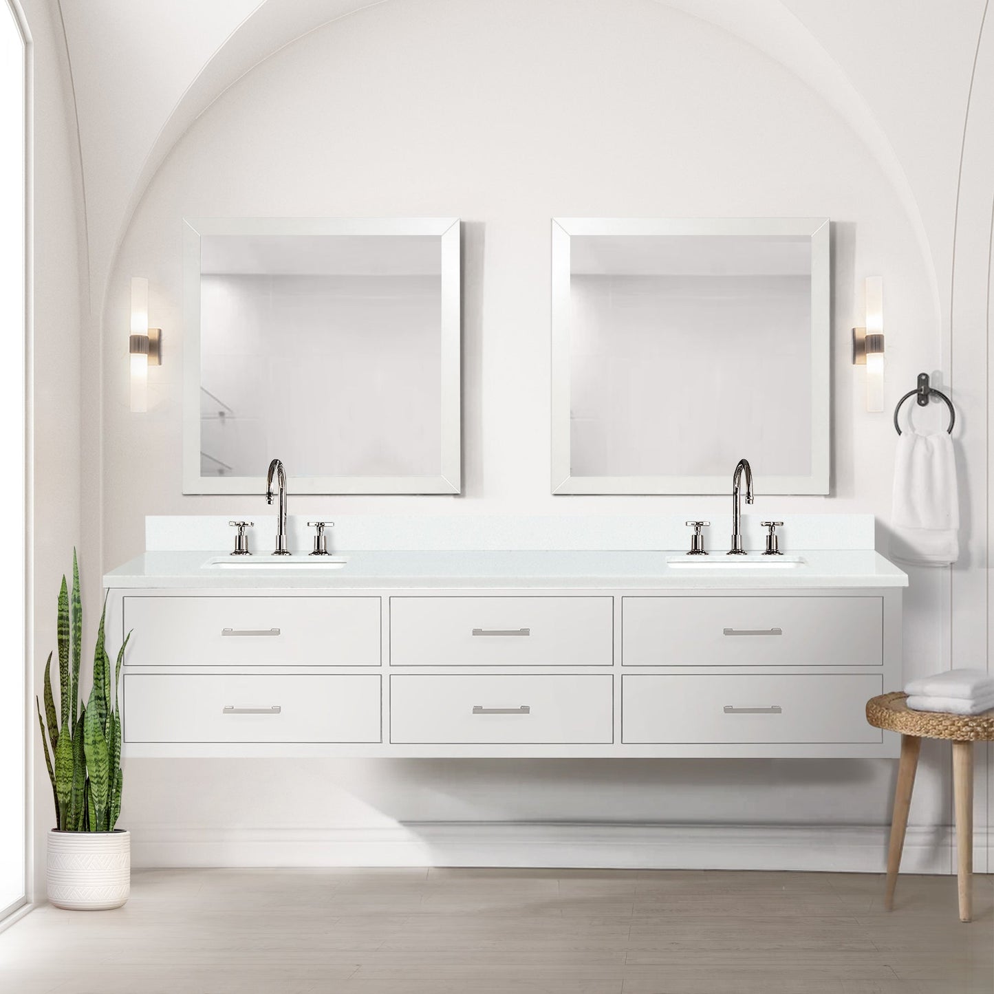 Castor 84 in W x 22 in D White Double Bath Vanity