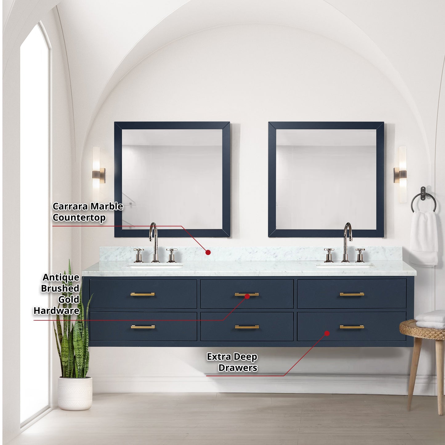 Castor 84 in W x 22 in D Blue Double Bath Vanity
