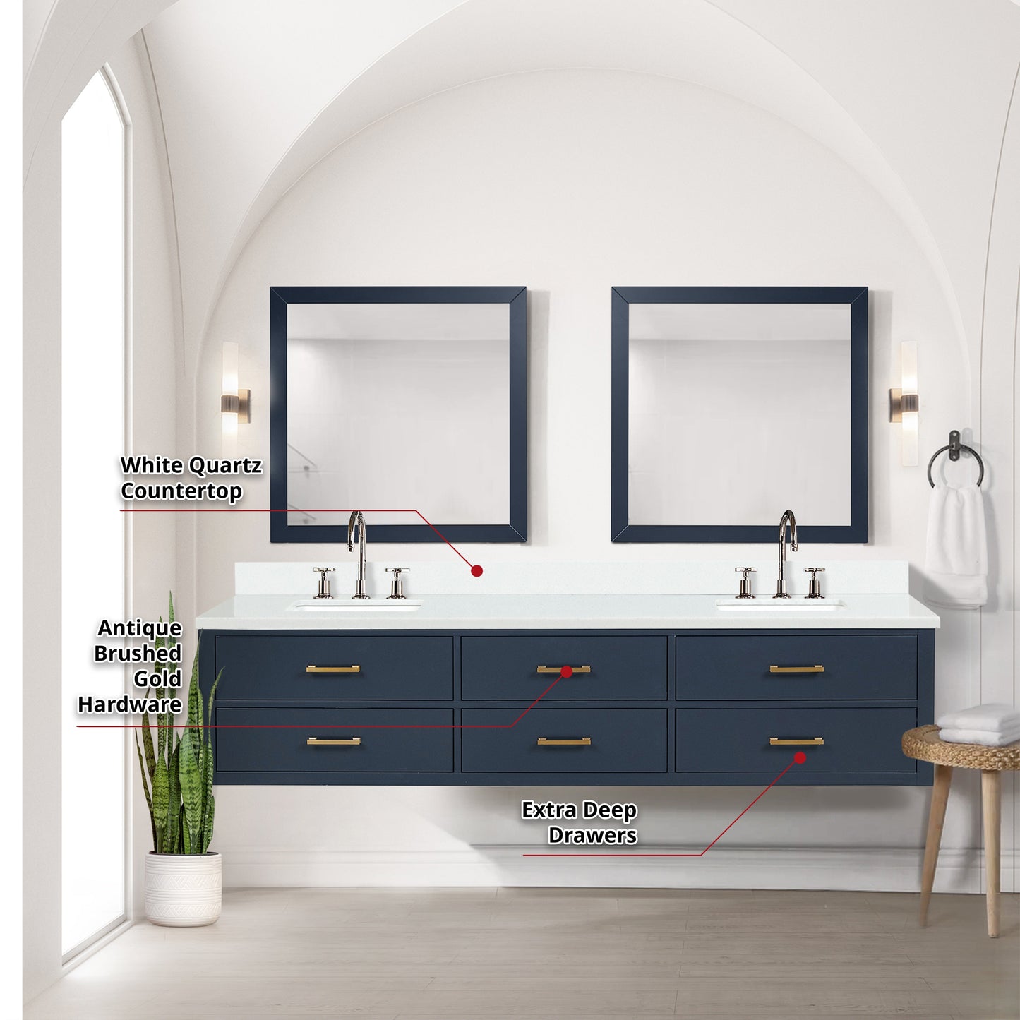 Castor 84 in W x 22 in D Blue Double Bath Vanity
