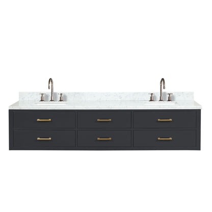 Castor 84 in W x 22 in D Black Double Bath Vanity