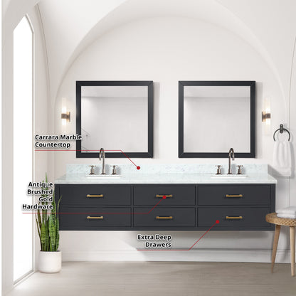 Castor 84 in W x 22 in D Black Double Bath Vanity
