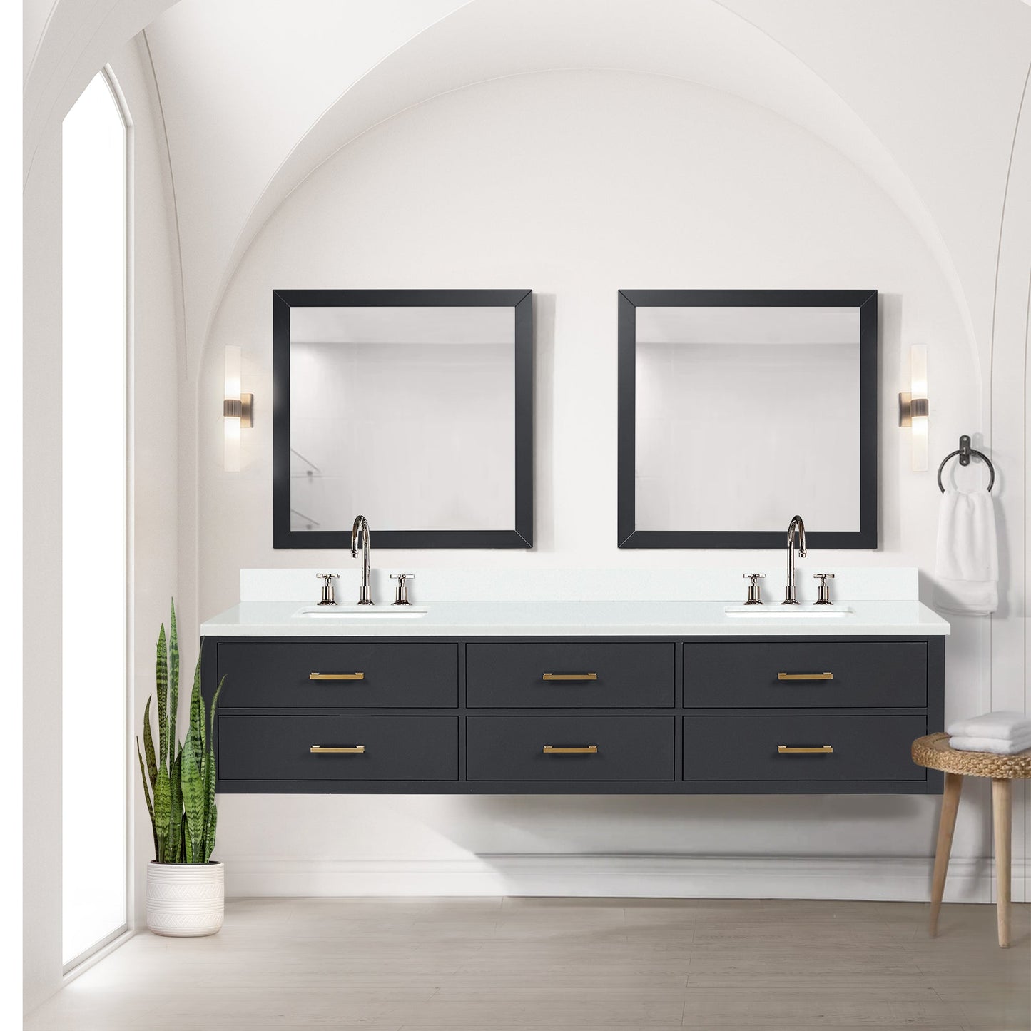 Castor 84 in W x 22 in D Black Double Bath Vanity