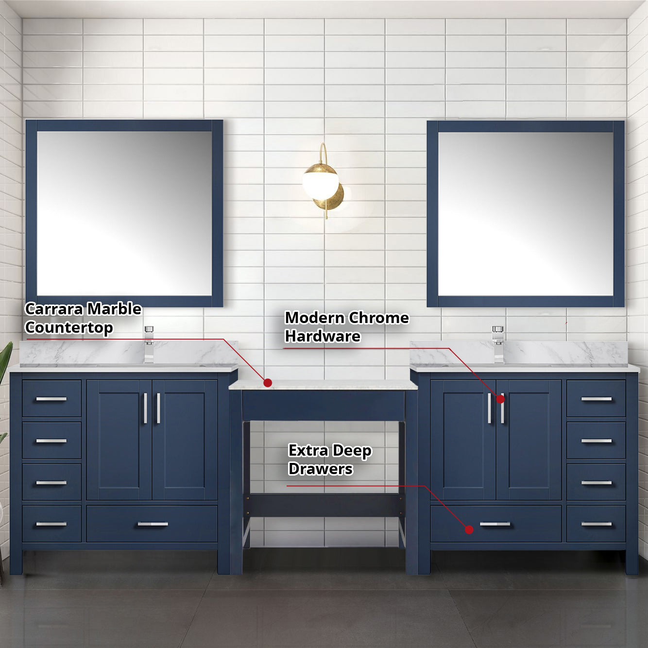 Coraline 102 in W x 22 in D Navy Blue Double Bath Vanity