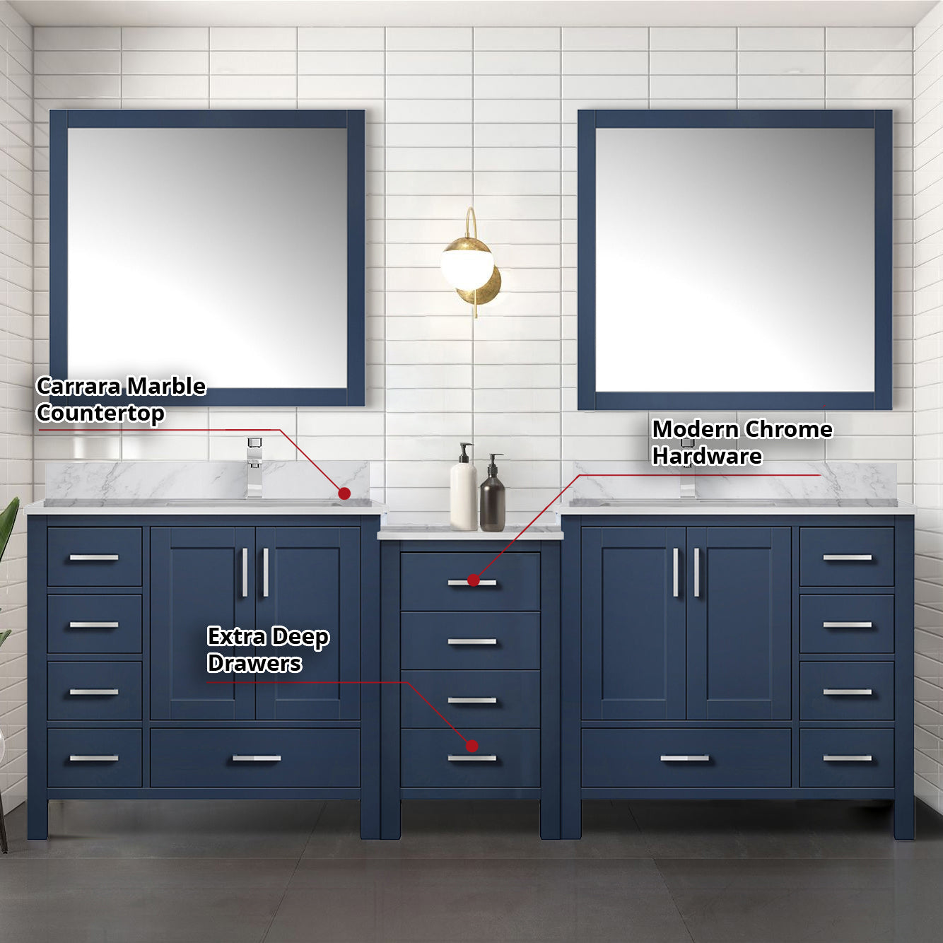 Coraline 92 in W x 22 in D Navy Blue Double Bath Vanity