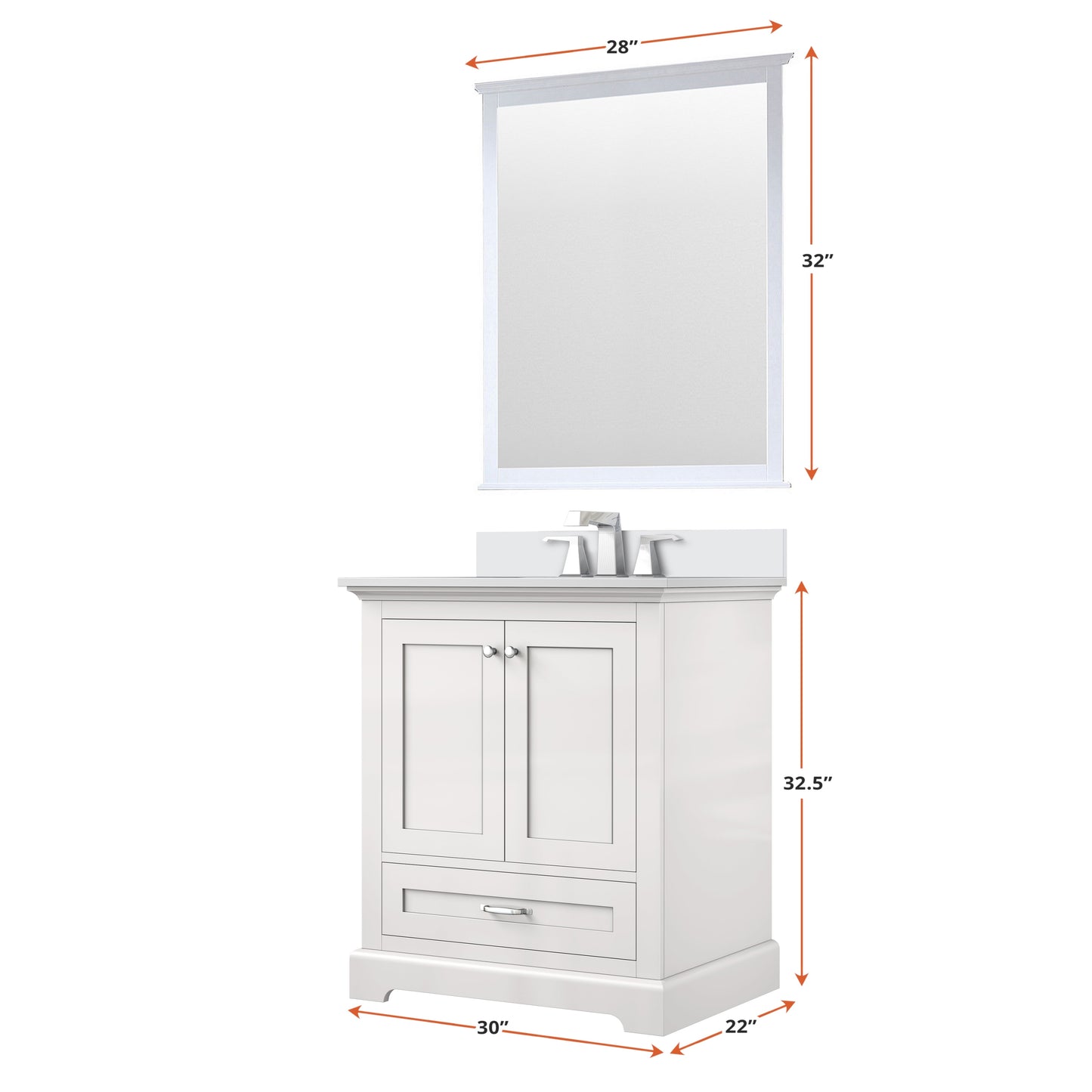 Dukes 30 in. W x 22 in. D White Single Bath Vanity and Cultured Marble Top
