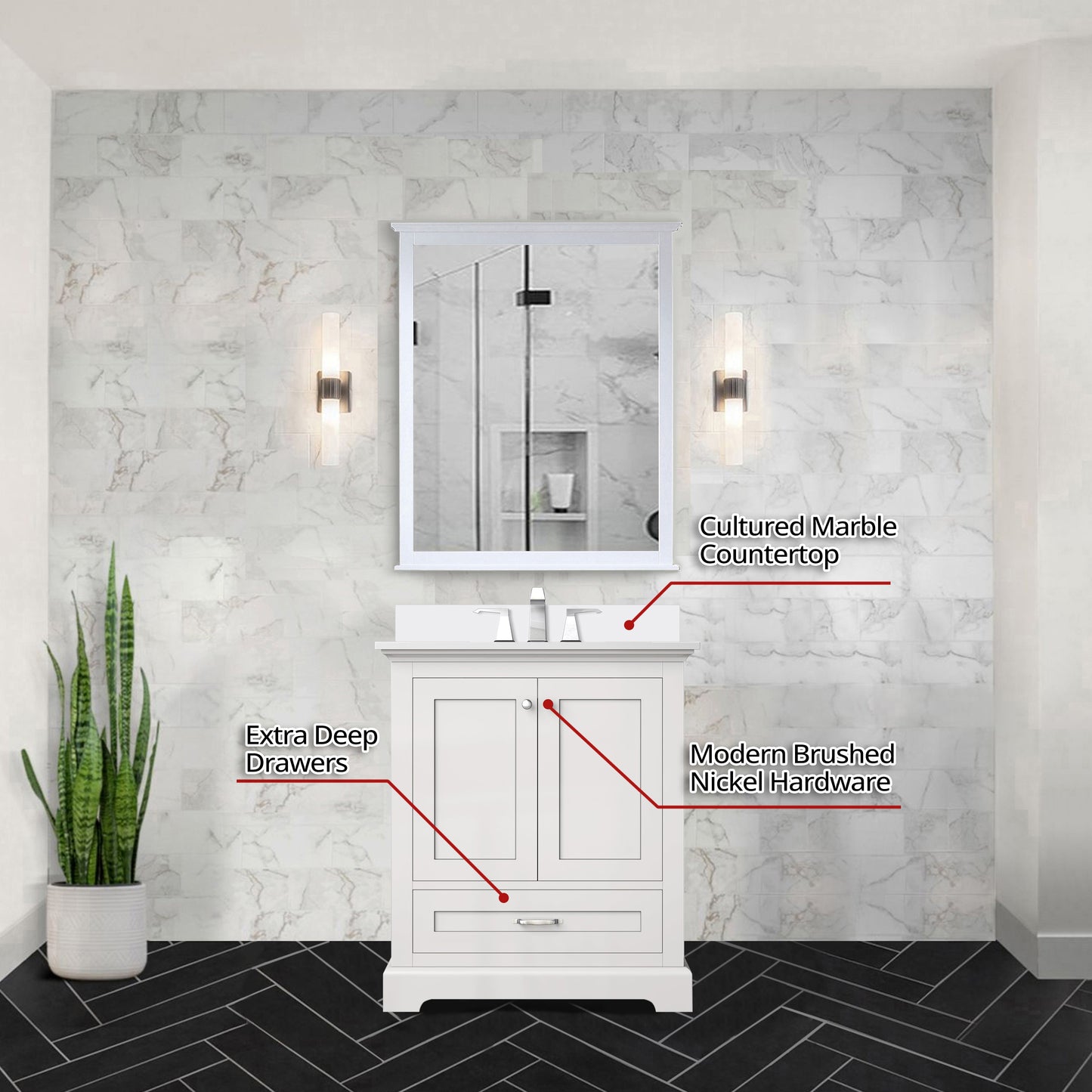 Dukes 30 in. W x 22 in. D White Single Bath Vanity and Cultured Marble Top