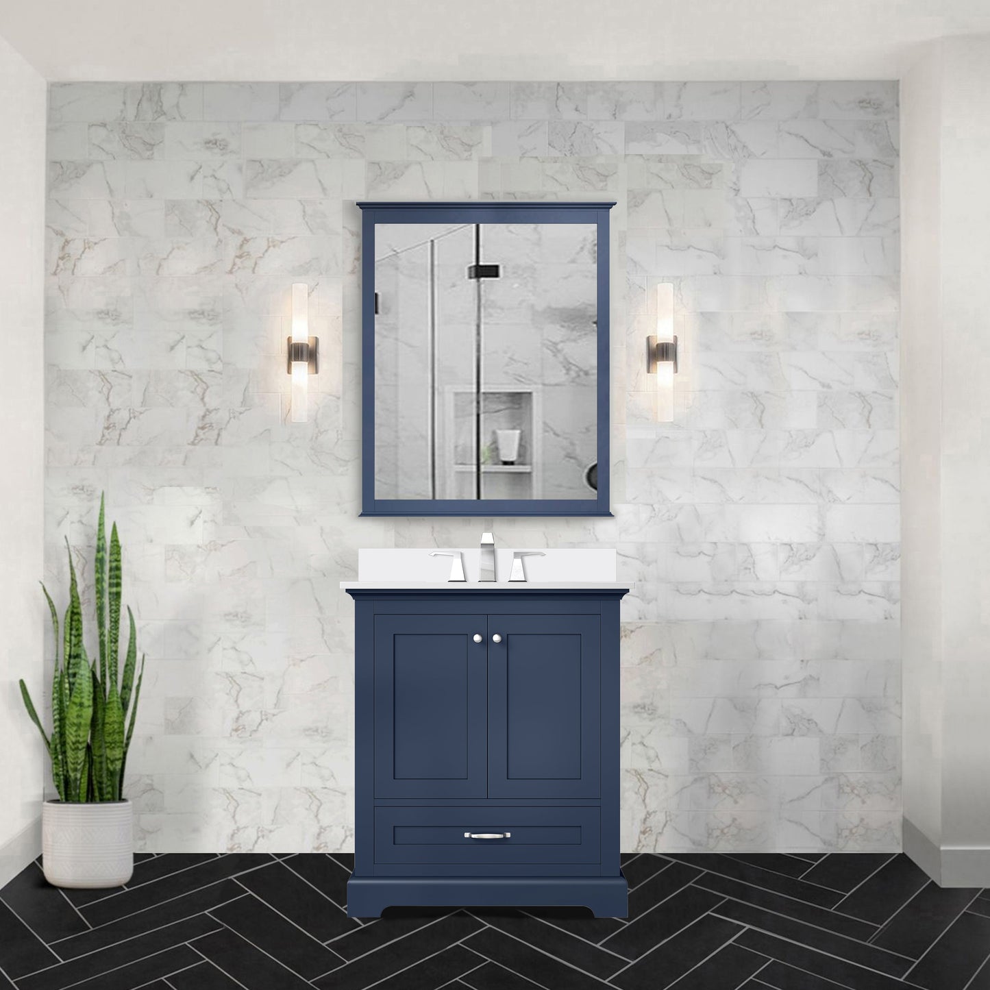 Dukes 30 in. W x 22 in. D Navy Blue Single Bath Vanity and Cultured Marble Top