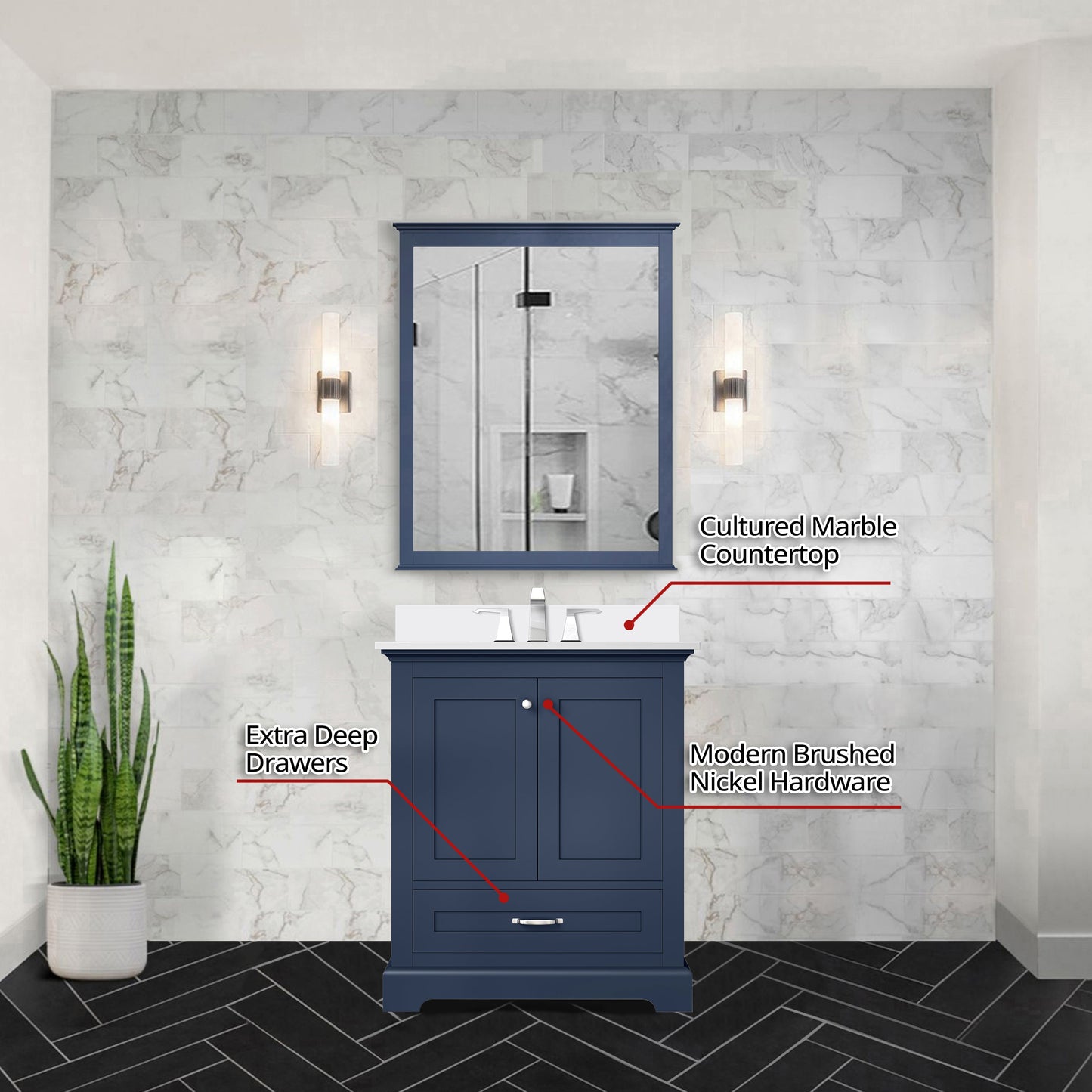 Dukes 30 in. W x 22 in. D Navy Blue Single Bath Vanity and Cultured Marble Top
