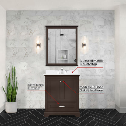 Dukes 30 in. W x 22 in. D Espresso Single Bath Vanity and Cultured Marble Top