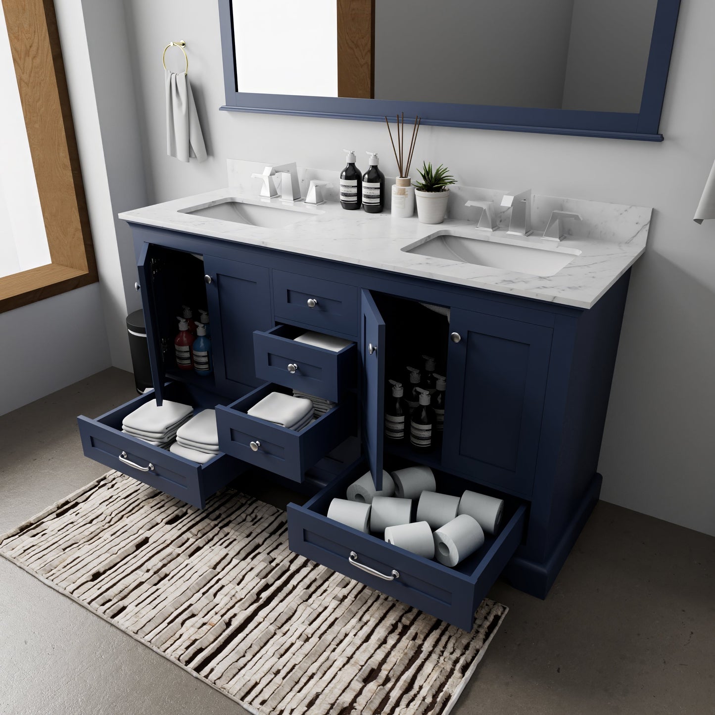Dukes 60 in. W x 22 in. D Navy Blue Double Bath Vanity