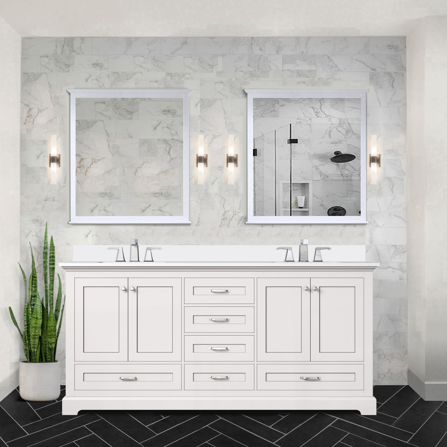 Dukes 72 in. W x 22 in. D White Double Bath Vanity and Cultured Marble Top