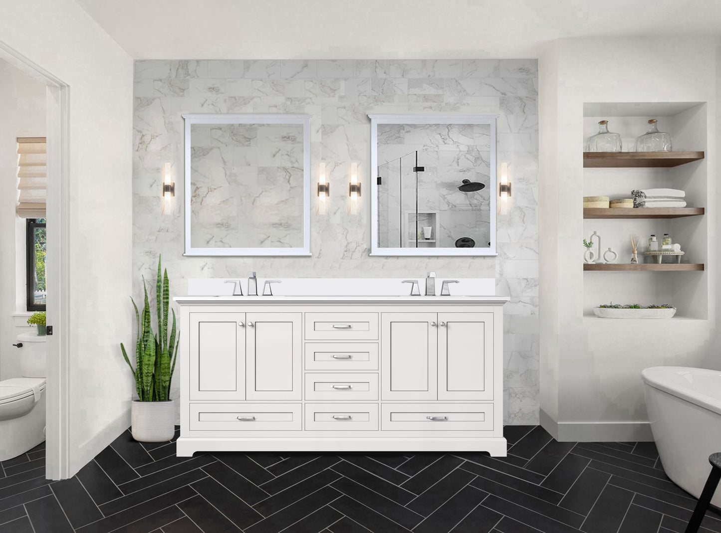 Dukes 72 in. W x 22 in. D White Double Bath Vanity and Cultured Marble Top