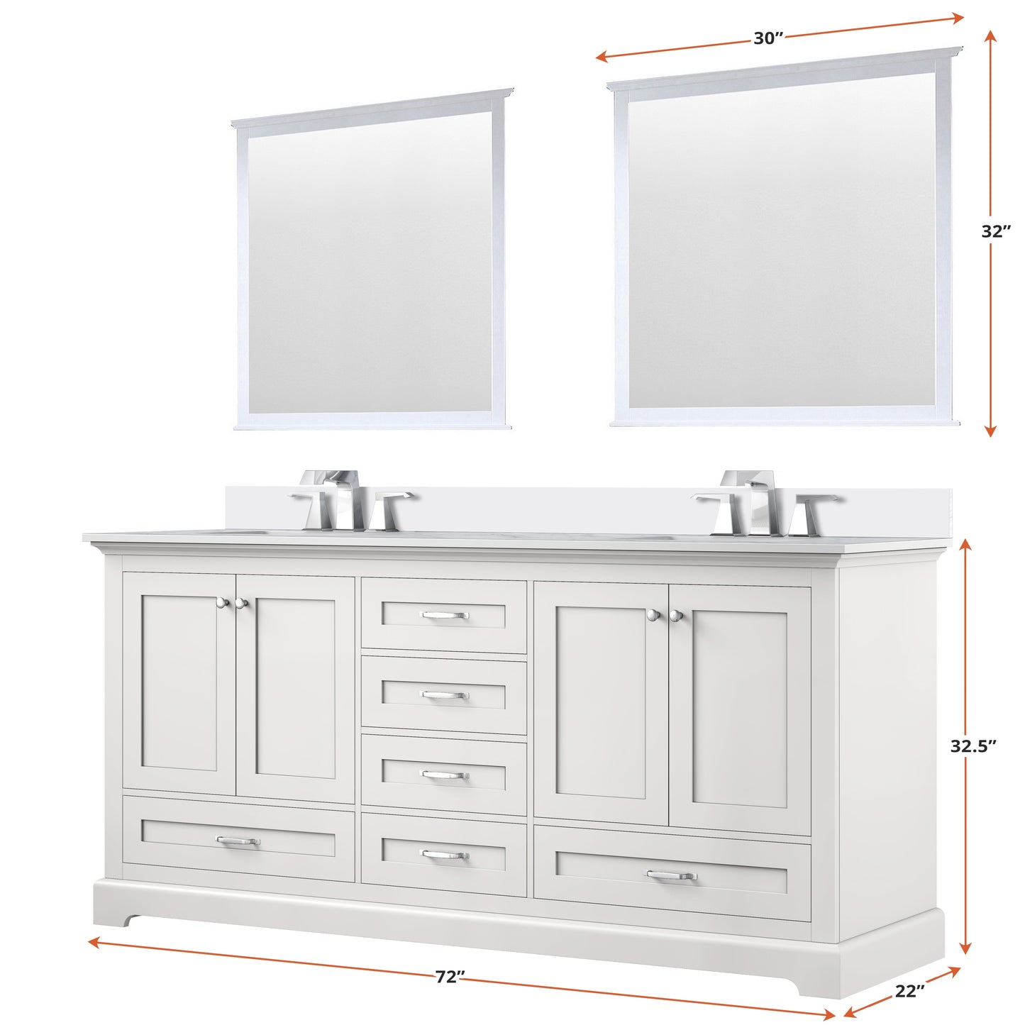 Dukes 72 in. W x 22 in. D White Double Bath Vanity and Cultured Marble Top