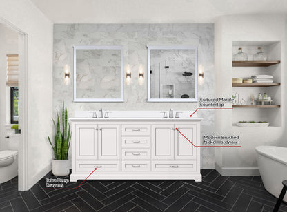 Dukes 72 in. W x 22 in. D White Double Bath Vanity and Cultured Marble Top